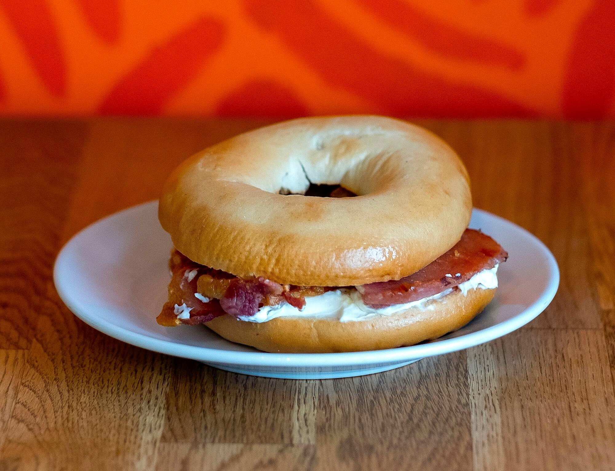 Pizza bagel with pepperoni